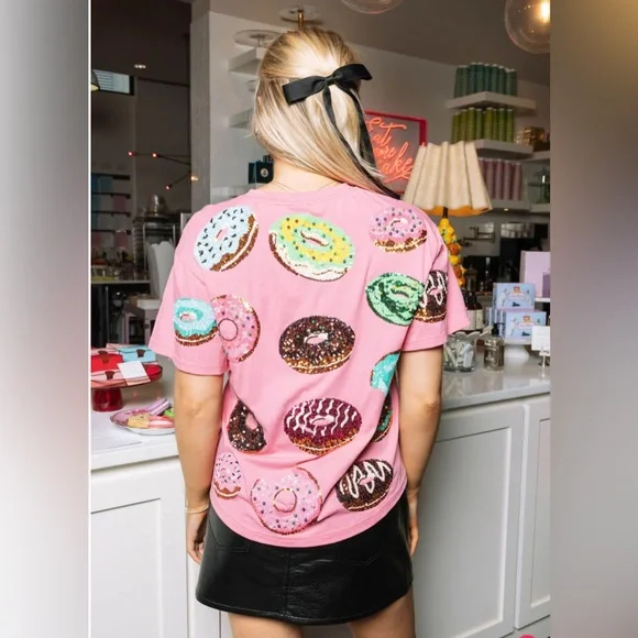New! QUEEN OF SPARKLES Pink Sequin Donut Tee - Picture 9 of 13